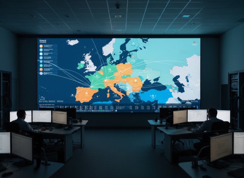 European electricity grid map showing colour-coded energy sources by region