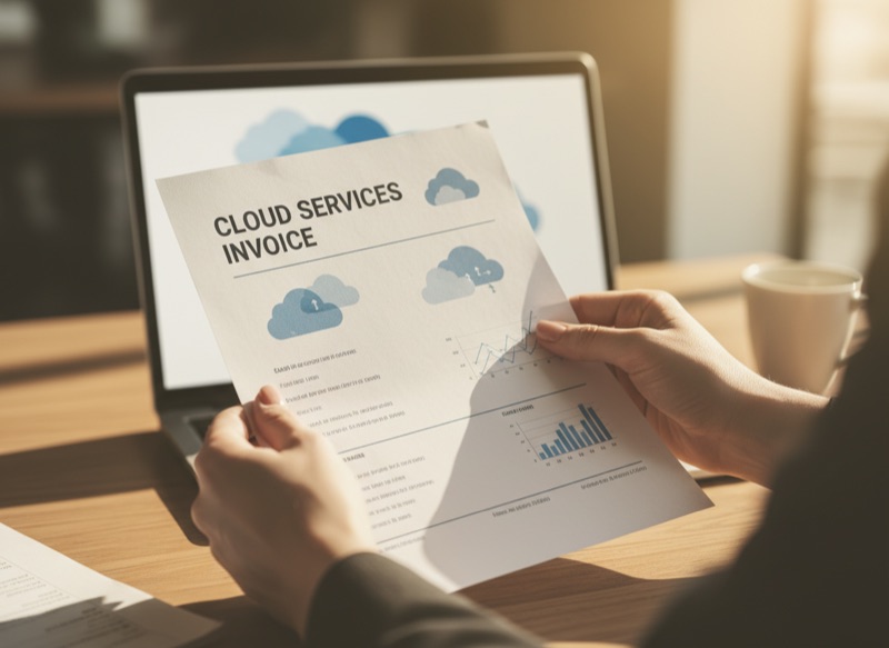 A practitioner reading a cloud bill at a desk