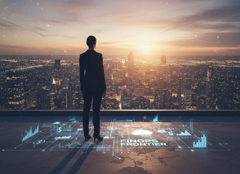 A practitioner on a rooftop at dusk over a city skyline