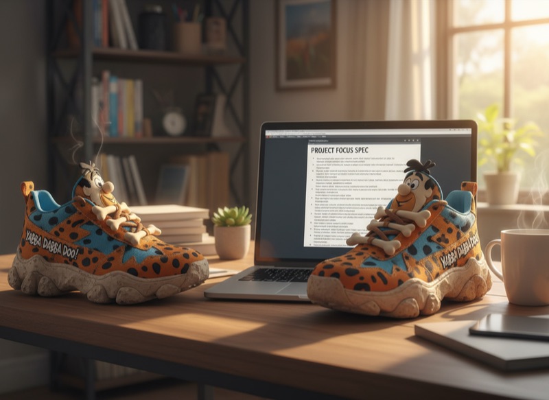 Larry Advey as Fred FinOps, the Flintstone-hoodie persona that became his conference handshake